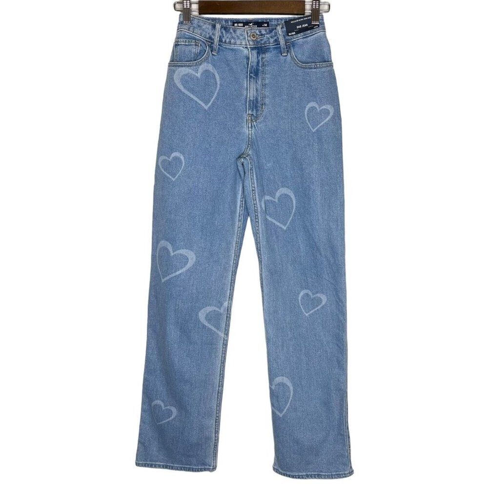 Hollister Women's NWT Ultra High-Rise Dad Heart‎ Print Jeans Size 24R